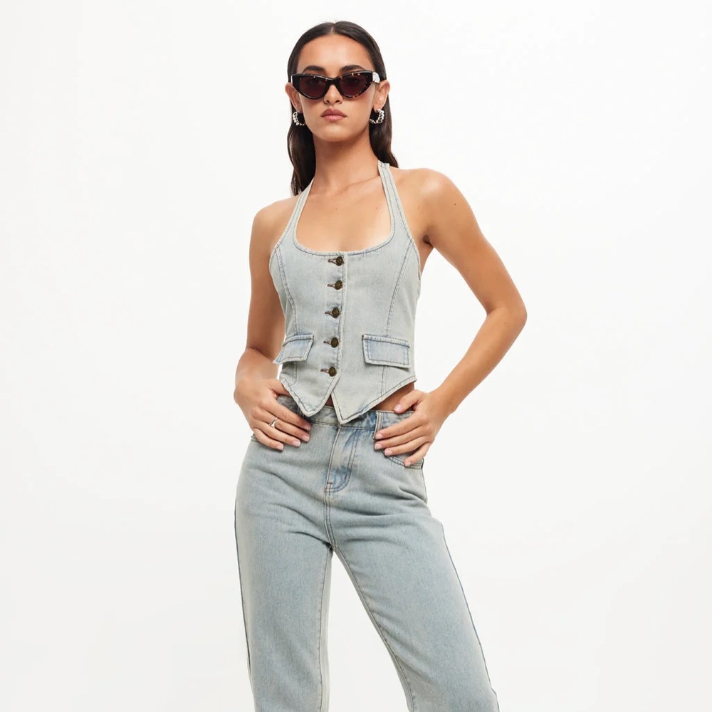 Lioness NYC HALTER TOP |  FADED DENIM C23